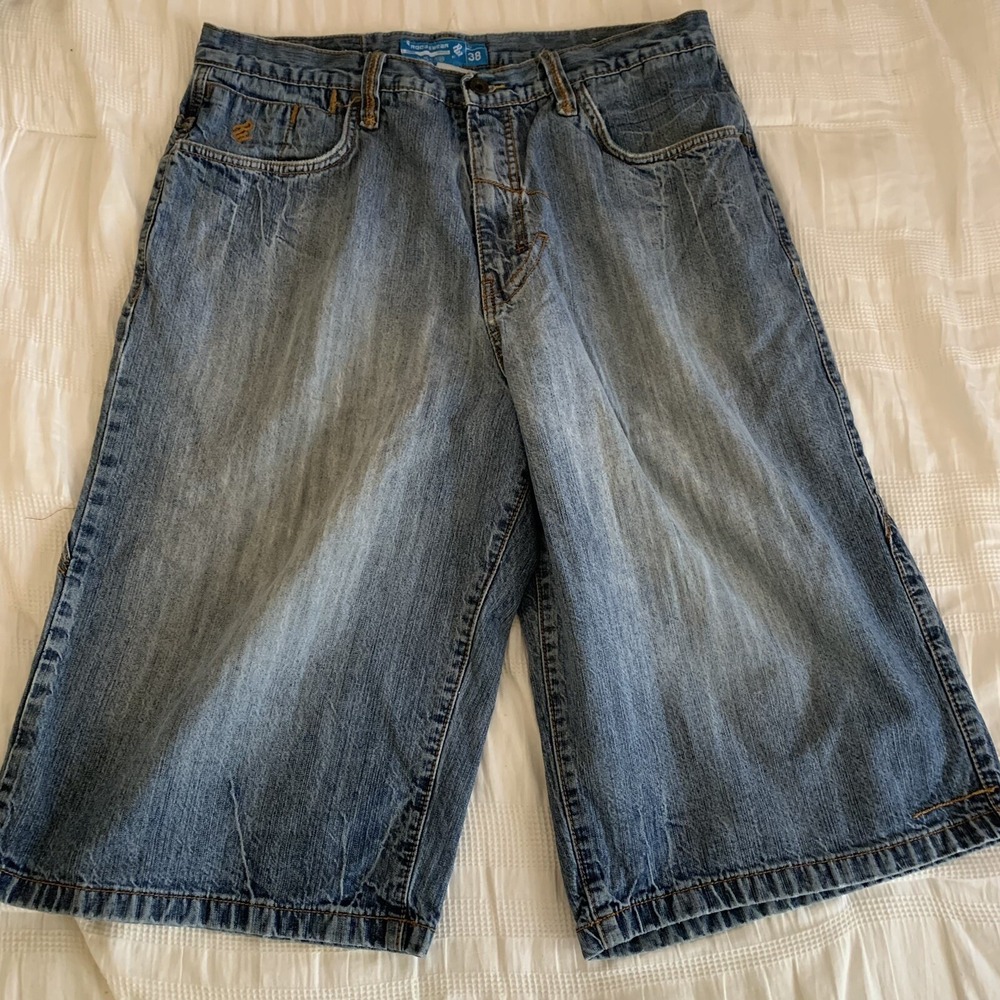 Vtg ROC Racawear Baggy Fit Shorts Male Y2K  Button Fly Sz 38 Denim Jeans JayZ